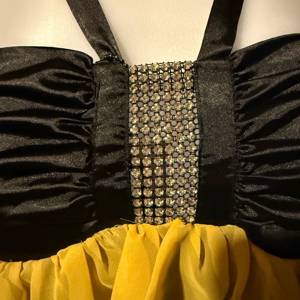 Strapless Tiered Ruffle Dress in Black and Yellow - Picture 2 of 3